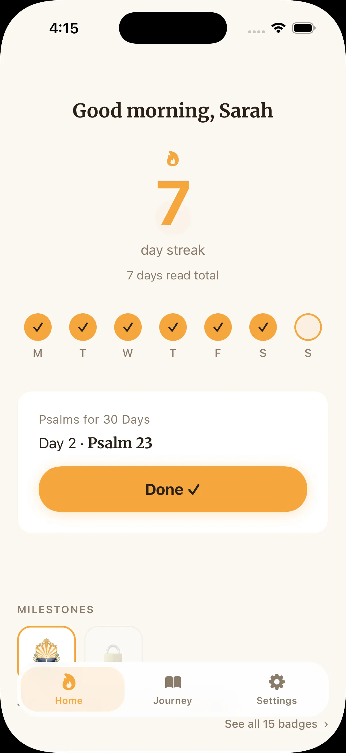 Daily reading screen